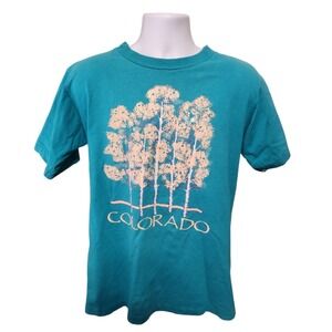 Resort Images Colorado Aspen Trees Graphic T Shirt Teal Mens Large Single Stitch